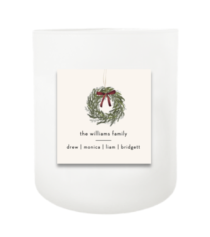 Personalized Holiday Wreath Hand Poured Soy Candle | Furbish & Fire Candle Co.