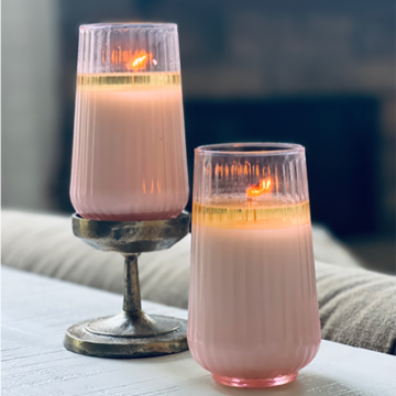 Pink Fluted Glass Hand Poured Soy Candle | Furbish & Fire Candle Co.