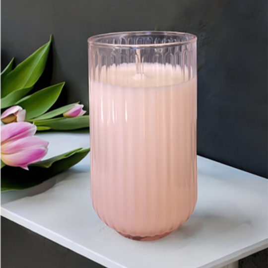 Pink Fluted Glass Hand Poured Soy Candle | Furbish & Fire Candle Co.