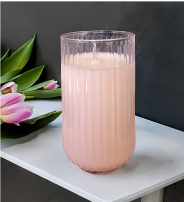 Pink Fluted Glass Hand Poured Soy Candle | Furbish & Fire Candle Co.
